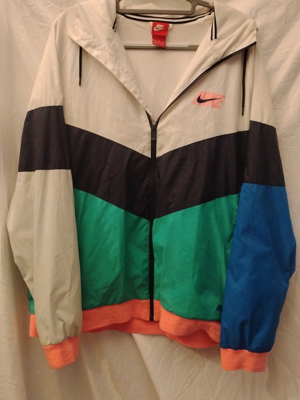 Nike Men's Colorblock Hooded Windbreaker Jacket - White/Green/Blue/Orange